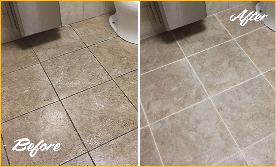 Before and After Picture of a Port Charlotte Restroom Tile and Grout Cleaned to Remove Soil