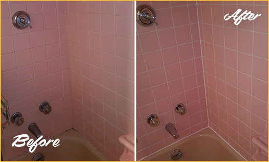 Before and After Picture of a Cape Coral Bathtub Caulked to Eliminate Mold
