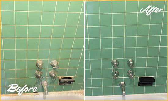 Before and After Picture of a Cypress Lake Bath Tub Grout Sealed to Avoid Water Damage