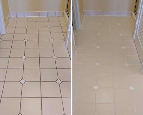 Before and After Picture of a Tile and Grout Cleaning Job in Fort Myers, FL