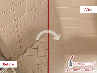 Before and After Image of Grout Sealing in Fort Myers, FL