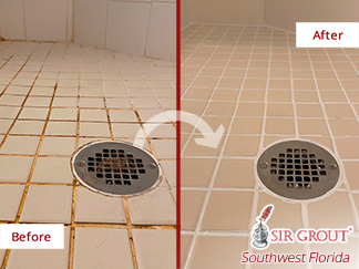 Image of a Shower Before and After Our Caulking Services in Naples, FL