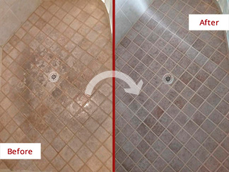 Shower Floor Restored by Our Tile and Grout Cleaners in Fort Myers, FL