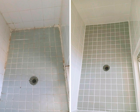 Shower Before and After a Grout Cleaning in Naples, FL