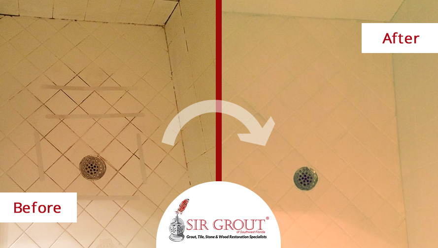 Grout Recoloring Restores Old Shower in Fort Myers Home
