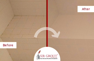 Image of a Shower Before and After a Grout Sealing in Fort Myers, Florida