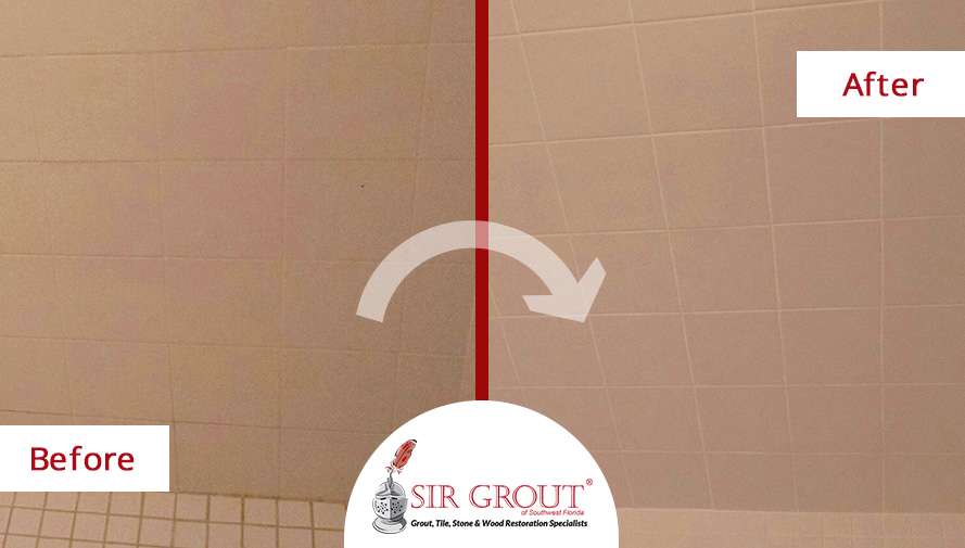 Before & After Shower Grout Sealing in Fort Myers, Florida