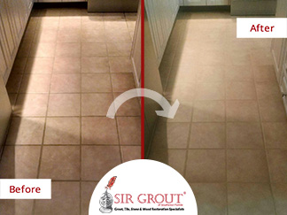 Before and After Picture of a Grout Cleaning in Fort Myers, Florida