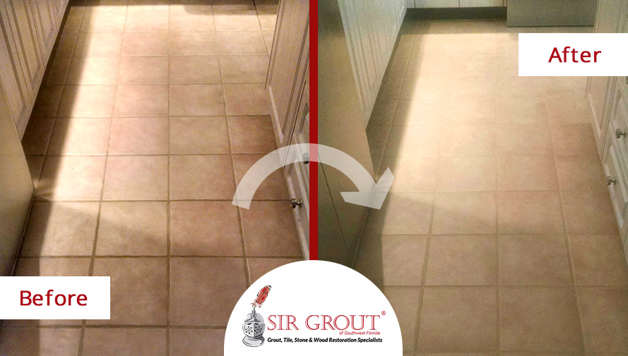 Before and After Picture of a Grout Cleaning Service in Fort Myers, Florida