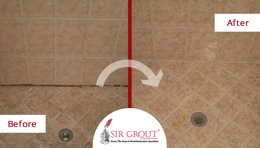 Before and After Picture of a Grout Sealing in Naples, FL