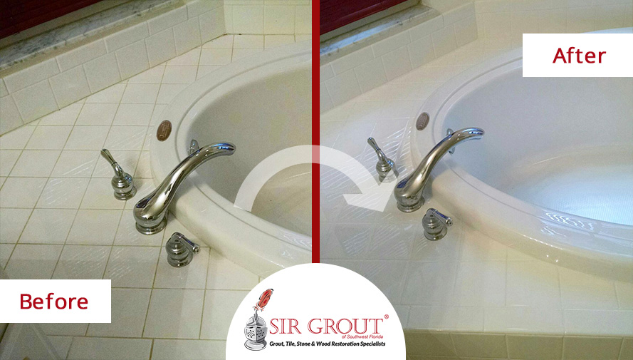 Before and After Picture of a Grout Clenaing in Fort Myers, FL