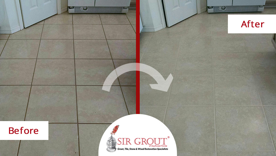 Before and After Picture of a Grout Sealing in Punta Gorda, FL