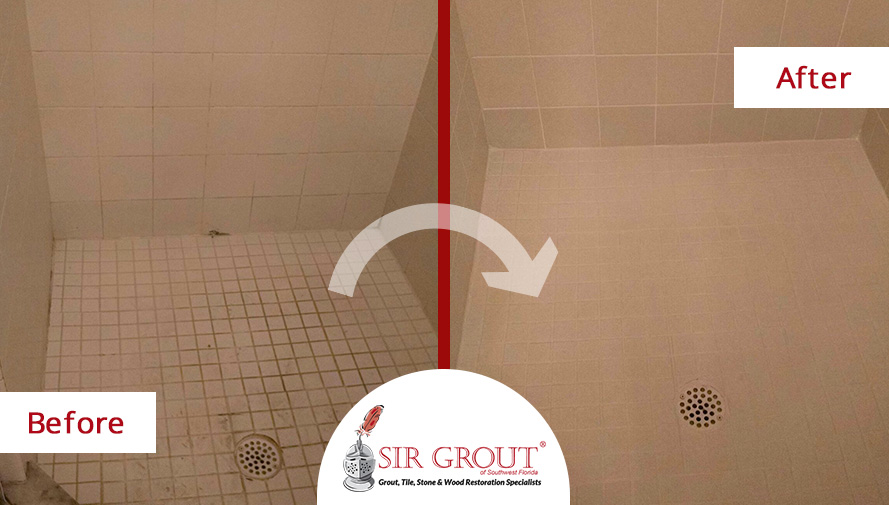 Before and After Picture of Grout Cleaning in Estero, Florida