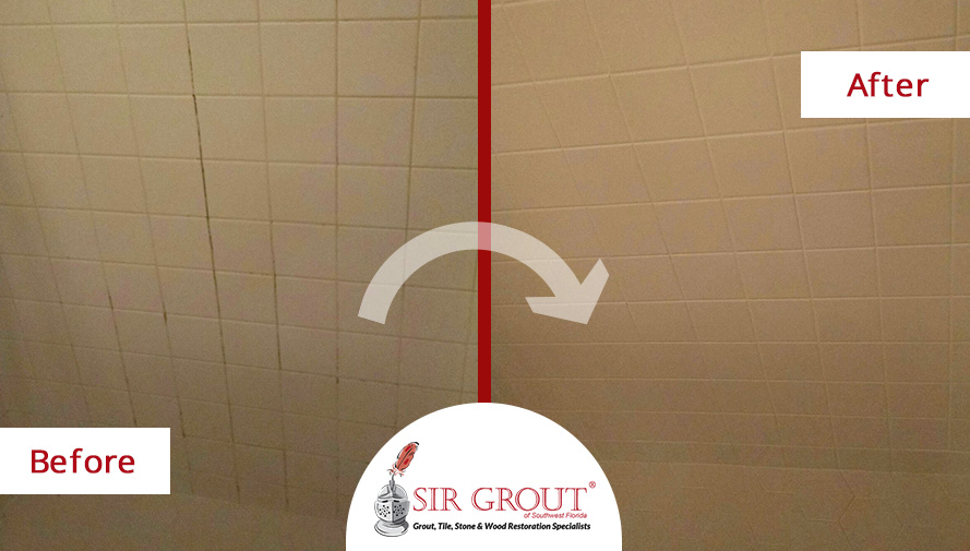 Before and After Picture of an Incredible Cleaning Job Performed by Fort Myer's Tile and Grout Cleaners