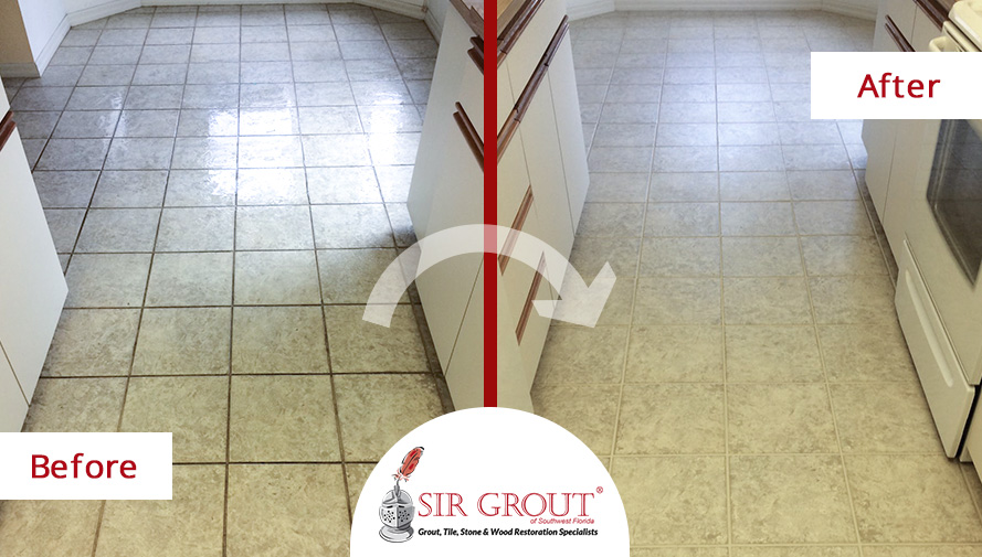 Before and After Picture of a Grout Sealing Service in Fort Myers, FL