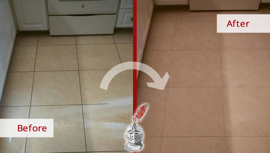 Before and After Picture of Kitchen Grout Cleaning in Fort Myers