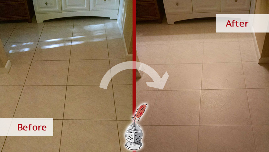 Before and After Picture of Tile Grout Cleaning in Fort Myers