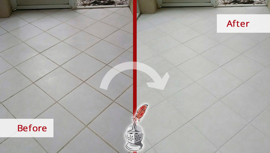 Before and after Picture of a Grout Cleaning Job Done in Naples, Fl the Floor Was Fully Restored in Just One Day