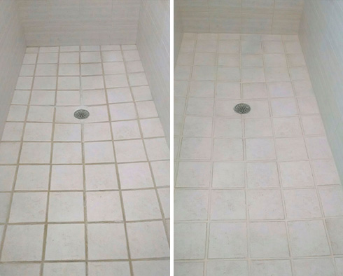 Before and after Picture of How This Grout Cleaning Job in Cape Coral, Florida, Helped This Shower Look Spotless