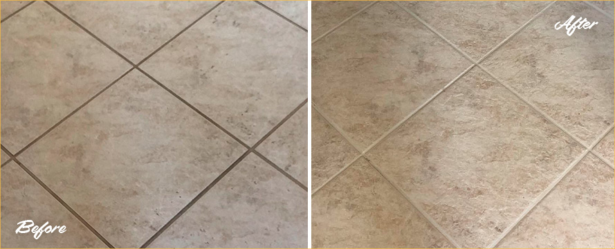 Floor Before and After a Superb Grout Cleaning in Fort Myers, FL