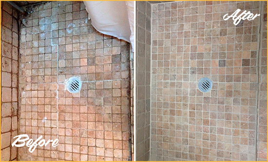 Before and After Picture of Shower Grout Cleaning and Sealing