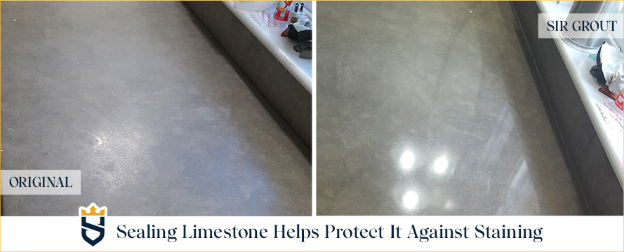 Sealing limestone countertop helps protect it against staining and etching