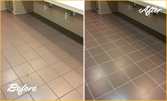 Before and After Picture of a Rotonda Restrooms Tile and Grout Cleaned to Remove Embedded Dirt