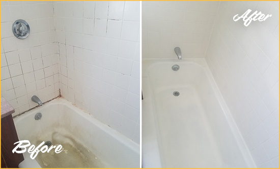 Before and After Picture of a Grove City Bathtub Caulked to Repair Cracks