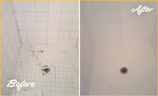 Before and After Picture of a Three Oaks Bathroom Re-Caulked To Repair Damaged Caulking