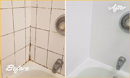 Before and After Picture of a Matlacha Tub Caulked to Remove and Avoid Mold