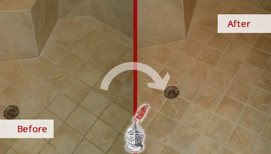 Before and after Picture of This Grout Cleaning Job Renewed This Marble Shower in Fort Myers, FL