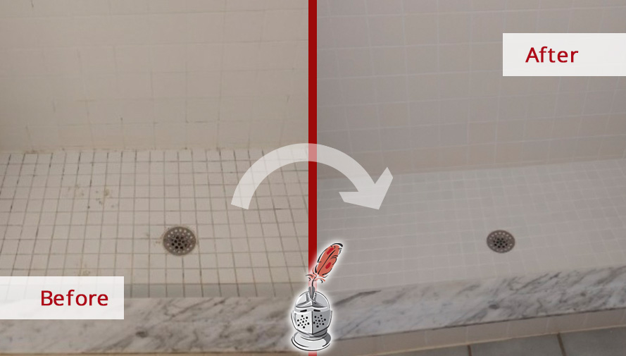Before and after Picture of This Old Shower after a Grout Cleaning Service in Fort Myers, FL