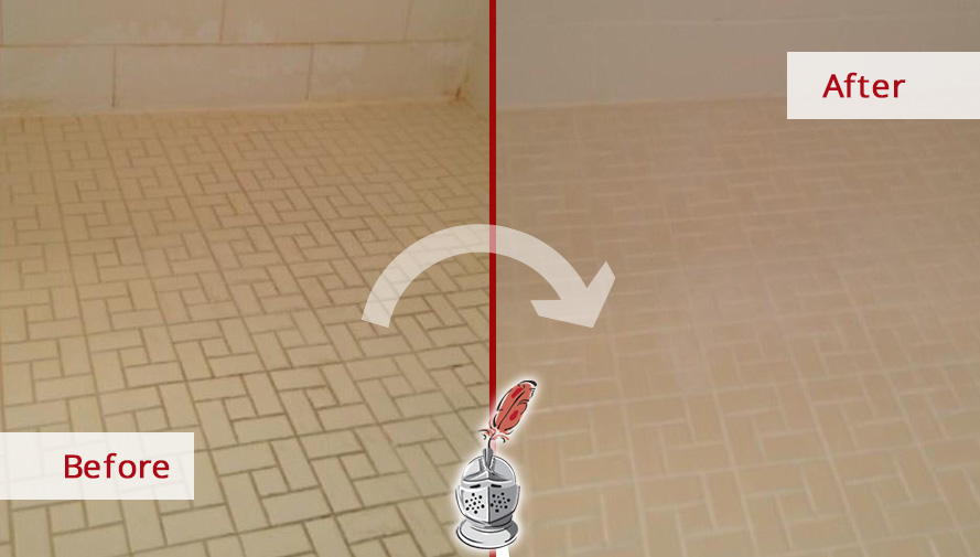 Before and after Picture of a Master Bathroom after a Grout Cleaning Job in Bonita Springs, FL