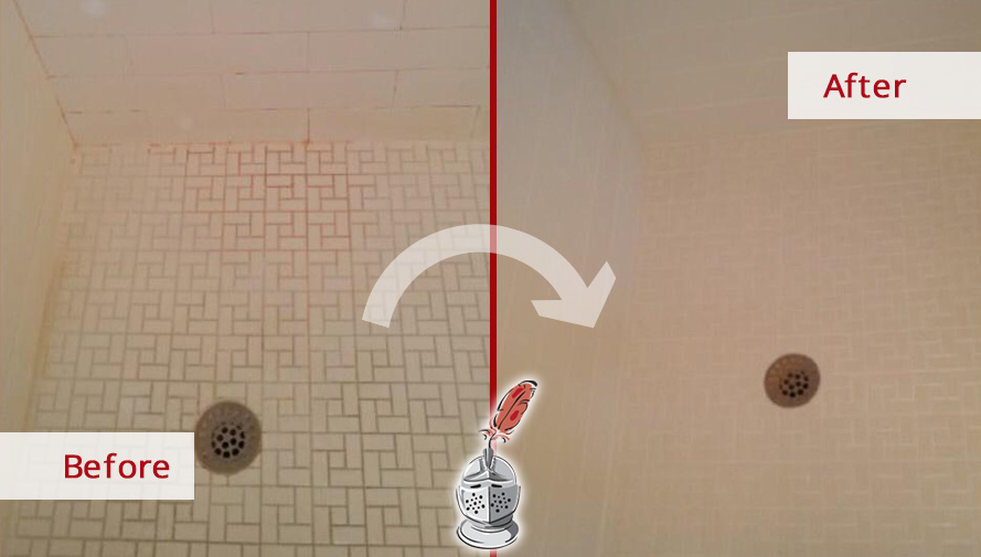  Before and after Picture of This Shower after a Grout Cleaning Service in Bonita Springs, FL