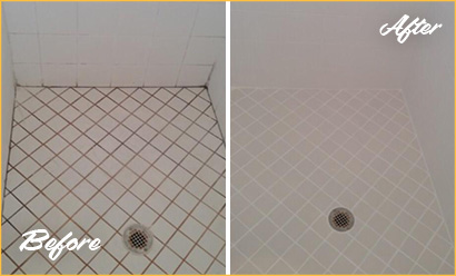 Before and After Image of a Shower After Our Tile and Grout Cleaners Service in Naples