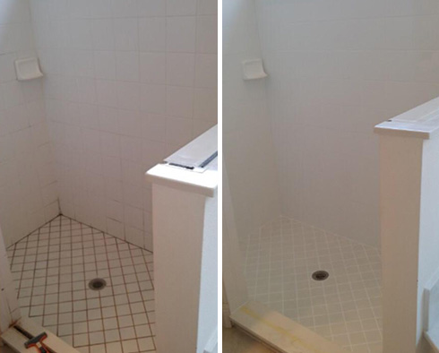 Before and After Picture of a Shower After Our Tile and Grout Cleaners Service in Naples