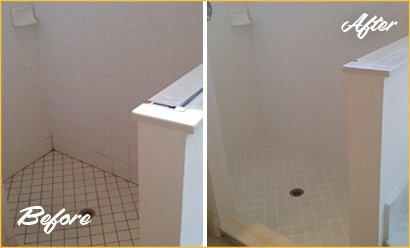 Before and After Picture of a Shower After Our Tile and Grout Cleaners Service in Naples
