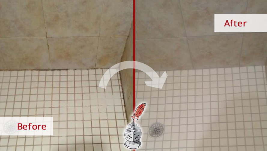 Before and After Picture of a Shower Tile Grout Cleaning Service in Fort Myers, FL