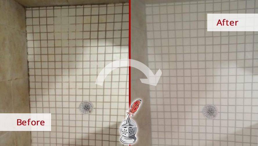 Before and After Image of a Shower Tile Grout Cleaning Service in Fort Myers, FL