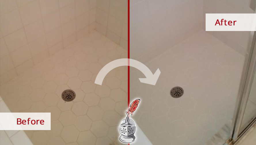 Before and After Picture of a Master Shower Grout Cleaning Service in Fort Myers, FL