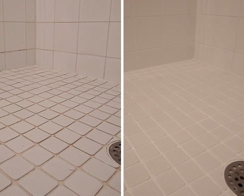 Before and After Picture of a Grout Sealing Job in Naples, FL