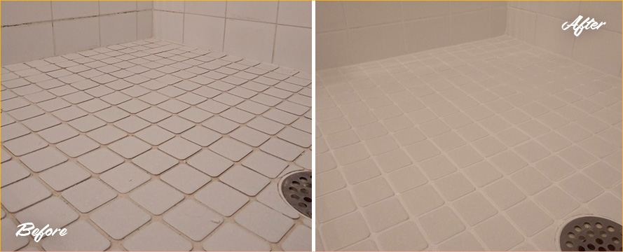 Before and After Picture of a Grout Sealing Job in Naples, FL