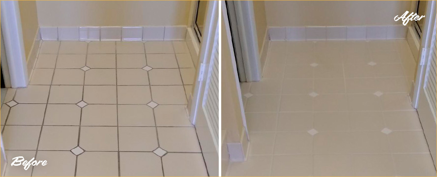 Tile Floor Before and After a Tile and Grout Cleaning Service in Fort Myers, FL