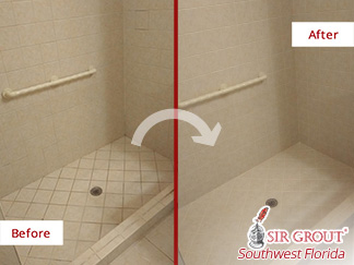 Image of a Tile Shower Before and After Our Tile Sealing Service in Fort Myers, FL
