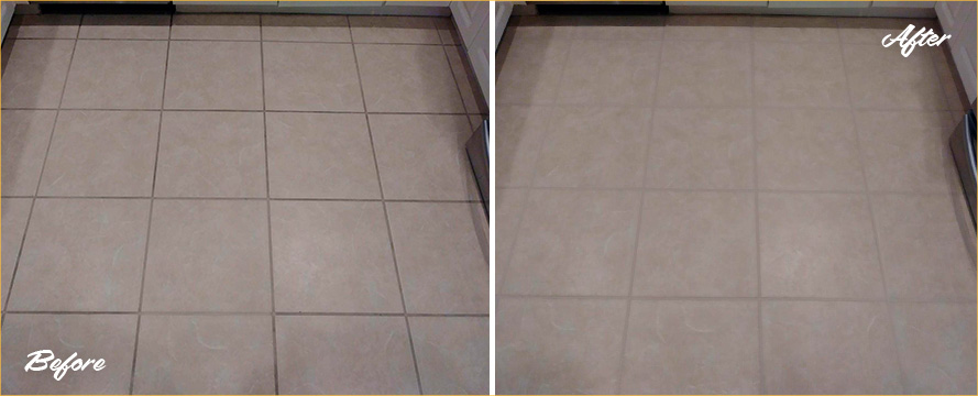 Before and After Picture of Grout Cleaning in Fort Myers. FL.