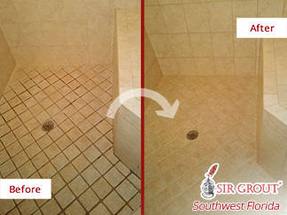 Before and After Picture of a Grout Sealing in Cape Coral, FL