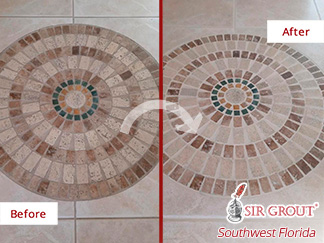 Image of a Floor Before and After a Grout Sealing in Naples, FL