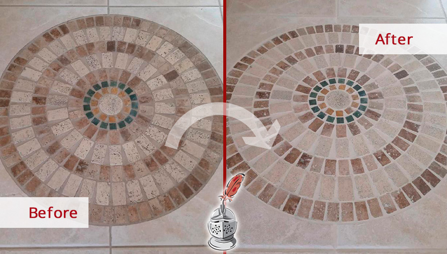 Picture of a Floor Before and After a Professional Grout Sealing in Naples, FL