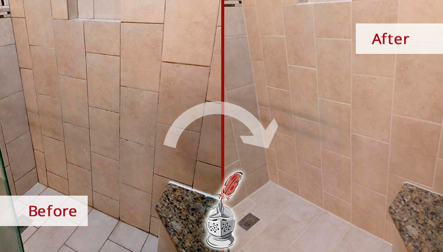 Picture of a Shower Before and After a Superb Grout Cleaning in Fort Myers, FL