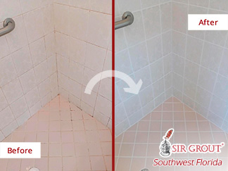 Before and After Our Ceramic Shower Grout Cleaning in Cape Coral, FL